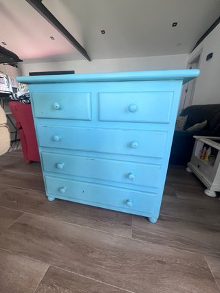 Comodino vintage in legno blu e piccola cassettiera