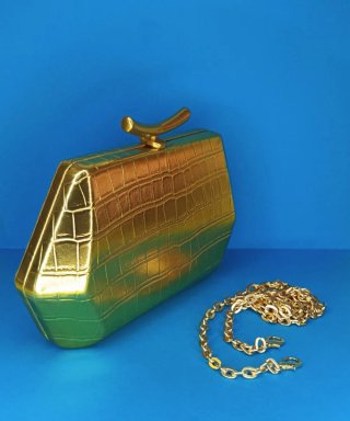 Clutch Hexagonal Piel Labrada Dorado
