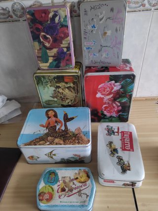 Lote de 6 Cajas Metálicas Antiguas Decoradas