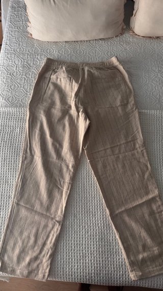 Pantalón Zara Lino Rayas Beige