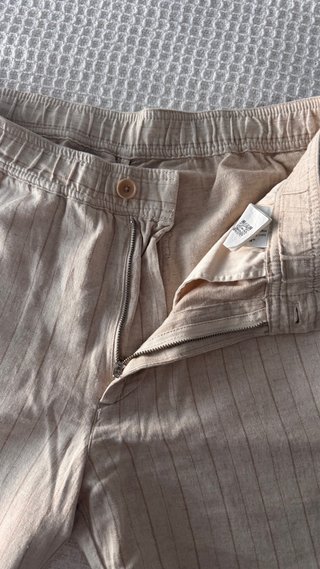 Pantalón Zara Lino Rayas Beige