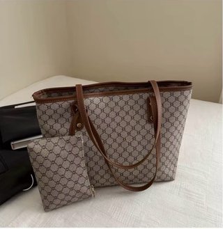 Bolso Tote Mujer Beige y Marrón