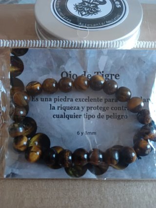 Pulsera Ojo de Tigre Natural + Caja Metálica