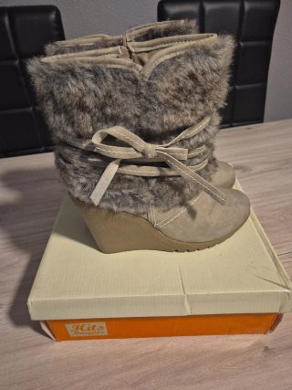 Botines cuña beige/marrón talla 40