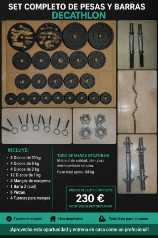 Set Pesas y Barras Decathlon 84kg