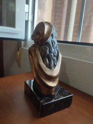 Figura Búho Bronce Base Mármol