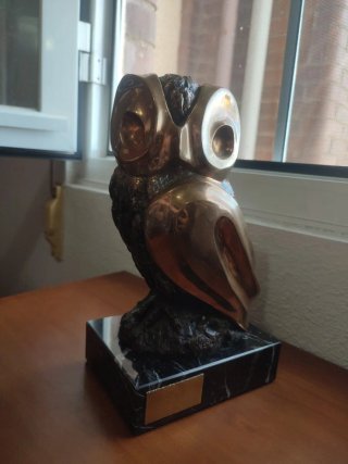 Figura Búho Bronce Base Mármol