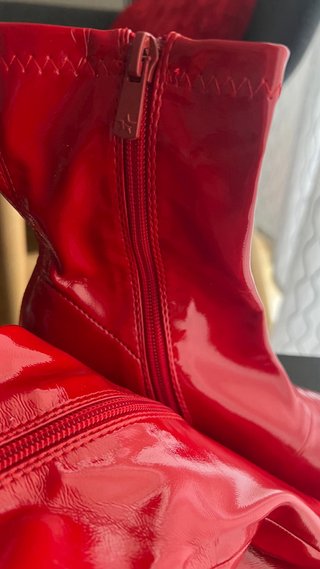 Botines Rojos Charol Tacón Bloque