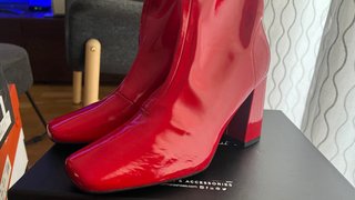 Botines Rojos Charol Tacón Bloque