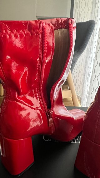 Botines Rojos Charol Tacón Bloque