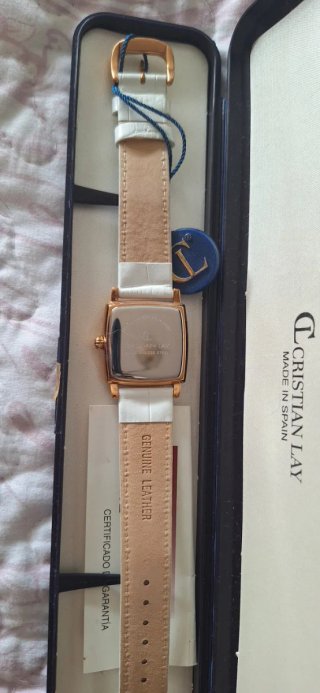 Reloj Cristian Lay Cuadrado Piel Blanco Chapado Or