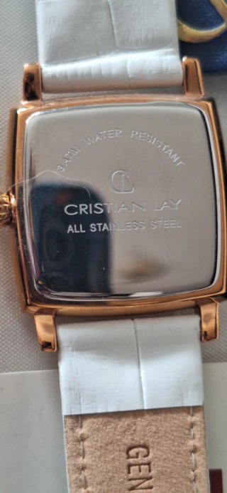 Reloj Cristian Lay Cuadrado Piel Blanco Chapado Or