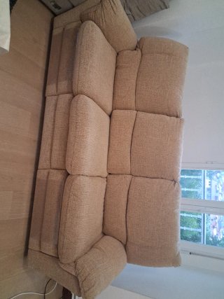 Sofá motorizado tela beige y gris