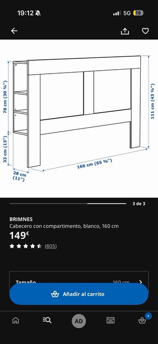 Cabecero IKEA BRIMNES Negro