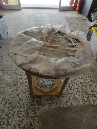 Mesa camilla redonda 70cm madera y cristal.