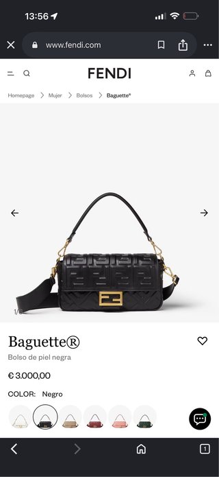 Borsa Fendi Baguette Mediana in Pelle Nera