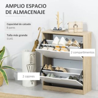 Zapatero 2 cajones madera y blanco