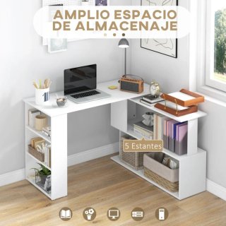 Escritorio blanco con estanterías