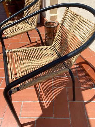2 Sillas Exterior Mimbre y Metal Negro
