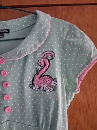 Vestido corto Hell Bunny color verde con flamencos