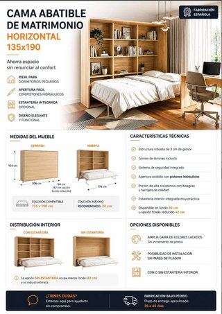 CAMA ABATIBLE DE MATRIMONIO horizontal 135×190 co