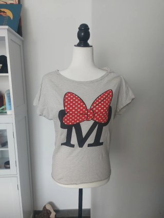Camiseta M Minnie Mouse Rayas Beige Roja