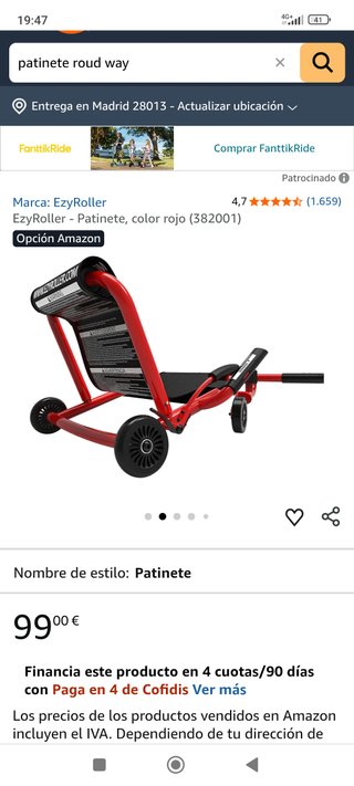 Patinete/Triciclo Road Way Rojo