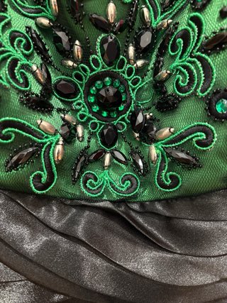 Vestido fiesta verde esmeralda y negro T42