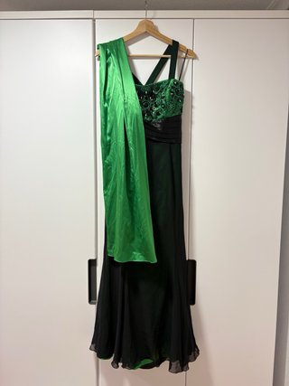 Vestido fiesta verde esmeralda y negro T42