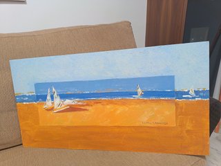 Cuadro playa veleros 39x76cm