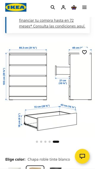 Cómoda MALM de IKEA. 4 Cajones.