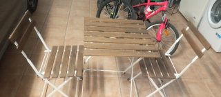 Conjunto Mesa y 2 Sillas Jardín Madera/Metal
