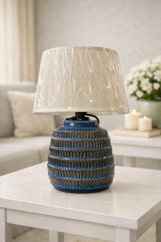 Lampada da tavolo in ceramica blu e marrone