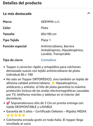 Topper Ortopédico 80x190cm NUEVO