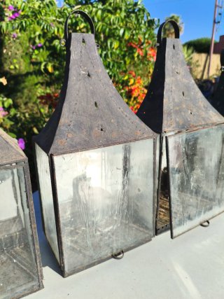 Set 4 Apliques Farol Hierro Chapa Cristal y Espejo