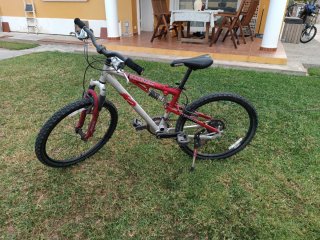Bicicleta de Montaña Roja y Plateada