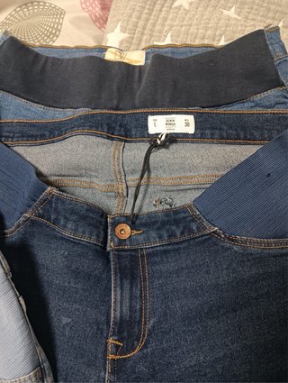 4 Pantalones L premamá vaqueros negros y azules