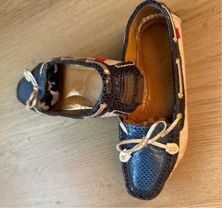 Zapatos planos mujer azul y dorado