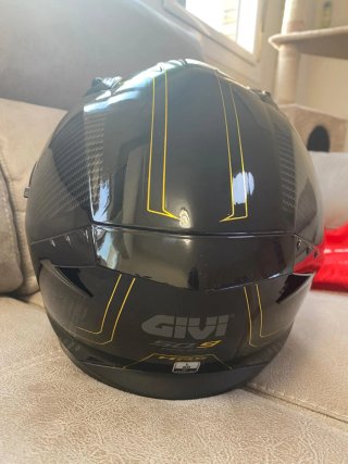 Casco Moto Negro Carbono Dorado