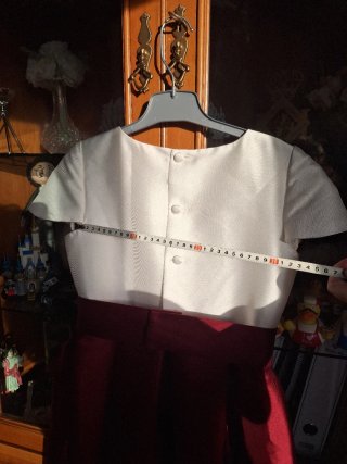 Vestido Fiesta Niña Blanco y Borgoña. Raso cosido