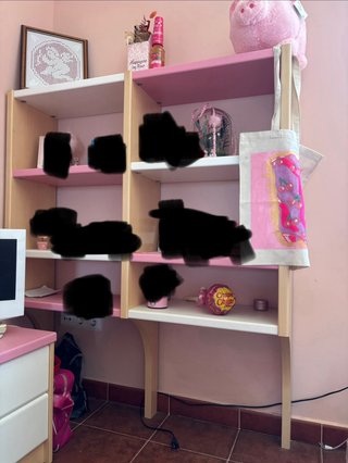 Habitación juvenil completa rosa y blanca
