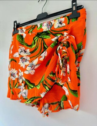 Falda Short Estampada Floral Naranja