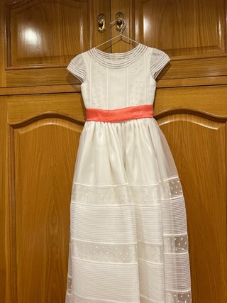 Vestido de Comunión Blanco y coral