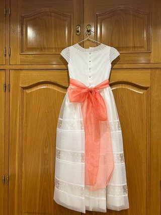 Vestido de Comunión Blanco y coral