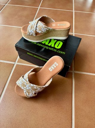 Sandalias cuña SAXO beige y blanco T38