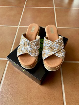 Sandalias cuña SAXO beige y blanco T38