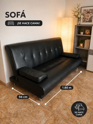Sofá Cama Cuero Negro 1.80m