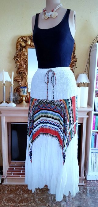 Falda Larga Estilo Ibicenco Boho Multicolor