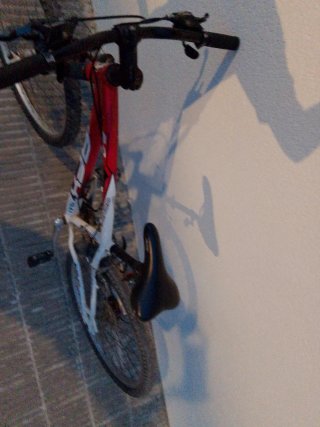 Bicicleta de montaña blanca y roja