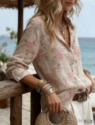 Camisa floral beige y rosa